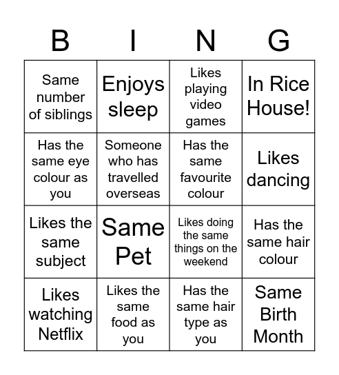 Making Friends Bingo Card