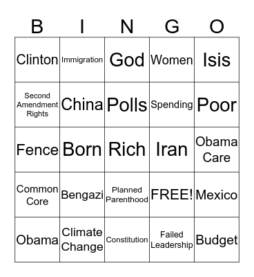 Debate Bingo Card