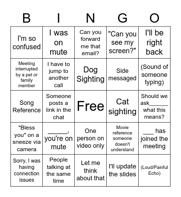 Virtual Meeting BINGO Card