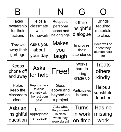 A Student Who... Bingo Card