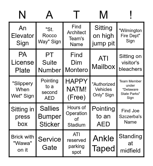 DE North NATM Bingo Card