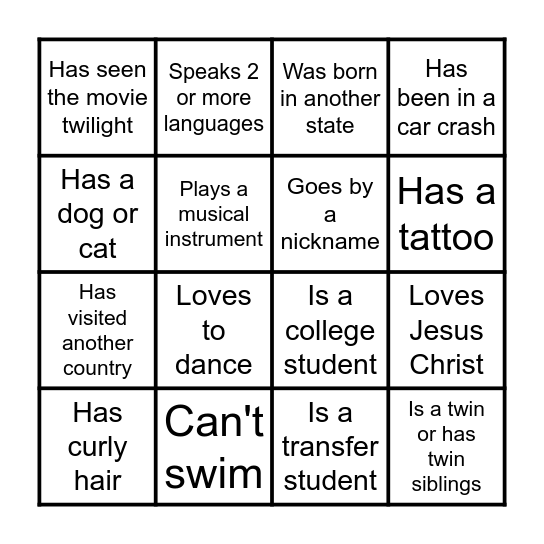 PEOPLE BINGO Card