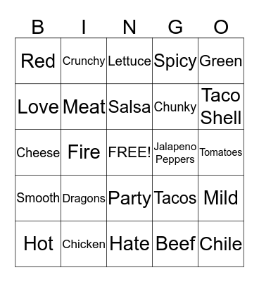 Dragons Love Tacos Bingo Card