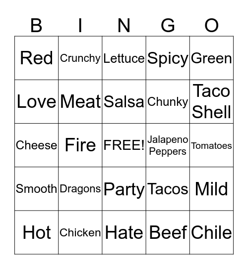 Dragons Love Tacos Bingo Card