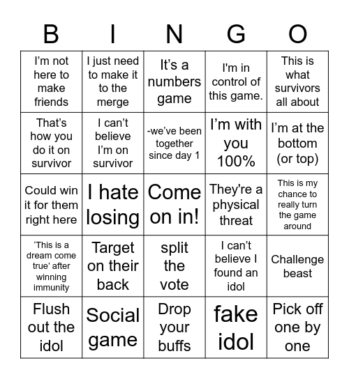 The Survivor Bingo Card