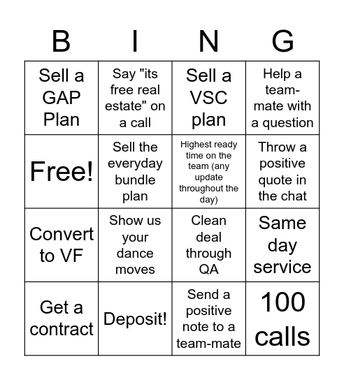 Nightro Bingo Card