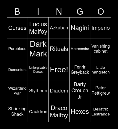 Death Eater Bingo Card