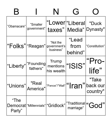 GOP Debate Bingo! Bingo Card