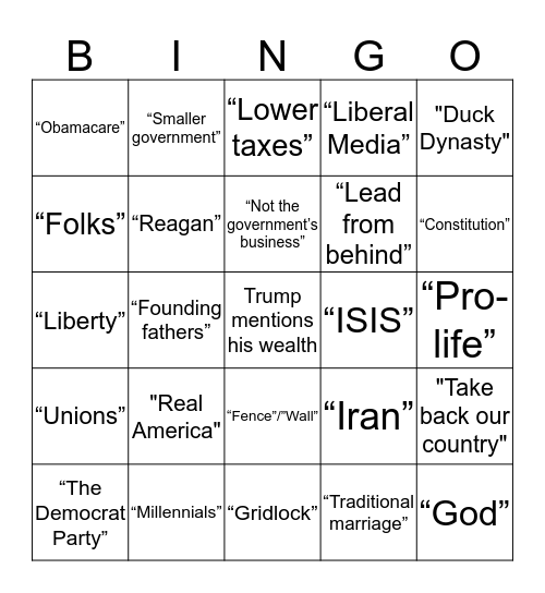 GOP Debate Bingo! Bingo Card