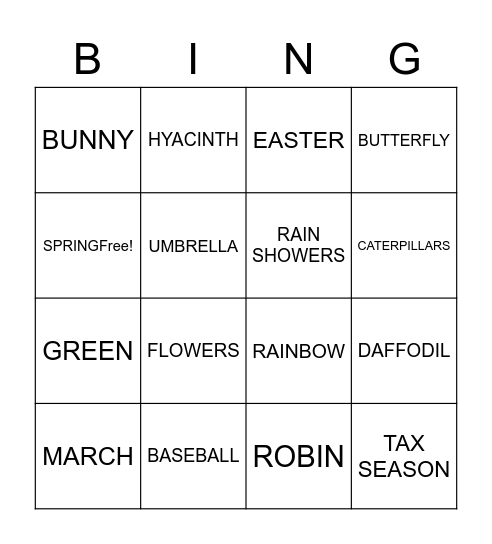 Spring Jingo Bingo Card