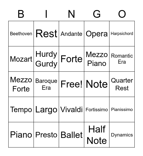 Music Class BINGO Card