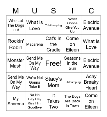 One Hit Wonders Bingo Card