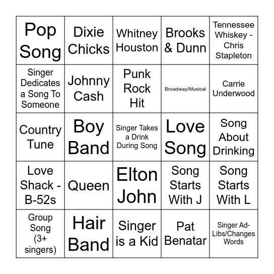 Karaoke Bingo Night Bingo Card