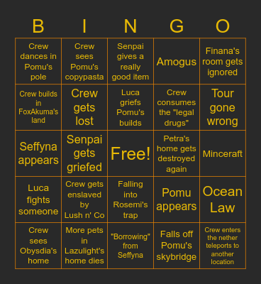 Shu-Luca-Ike Minecraft World Server Bingo Card