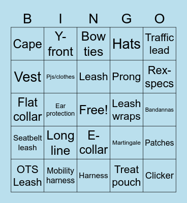 Service Dog Gear Bingo Card