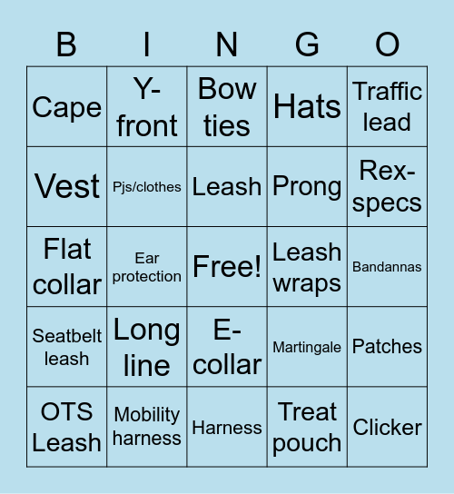 Service Dog Gear Bingo Card