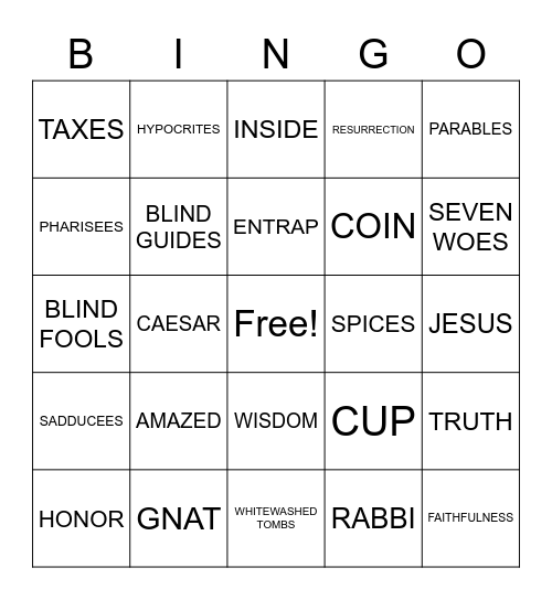 Matthew 22:15–23:39 Bingo Card