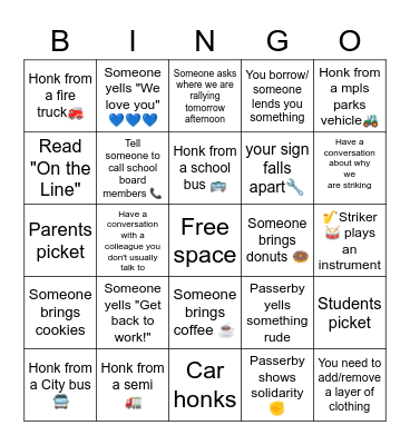 MFT Strike Bingo Card