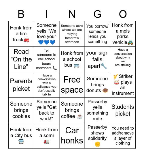 MFT Strike Bingo Card