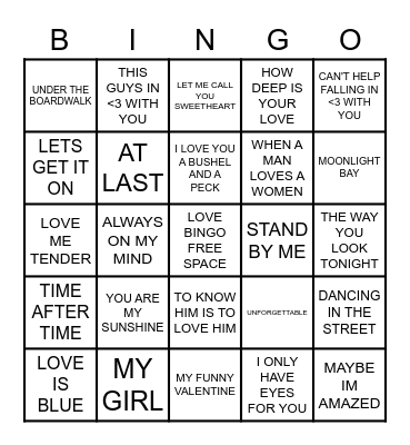 Love Song Music BINGO 2 Bingo Card