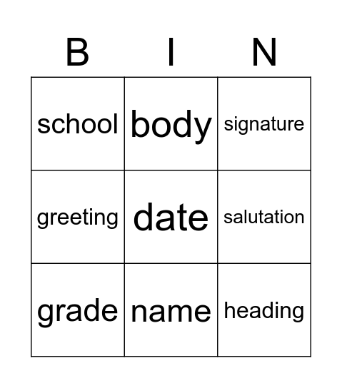 Review Bingo Card