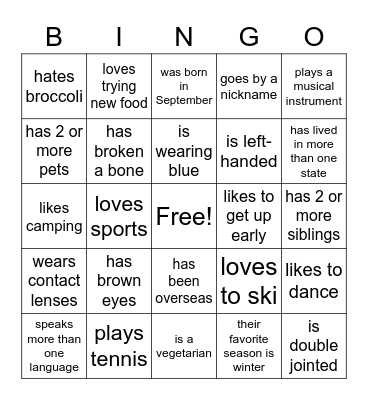 CG People Bingo Card