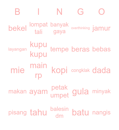 jj Bingo Card