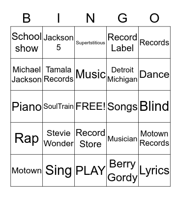 Motown Bingo Card