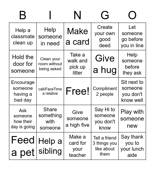 Friendly, Helpful, Considerate, and Caring Bingo Card