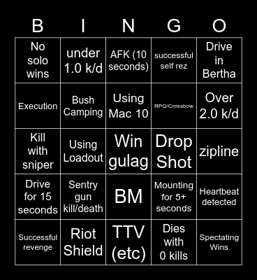 Big Puffer Warzone Bingo Card