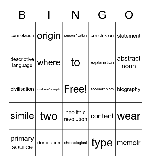 Untitled Bingo Card
