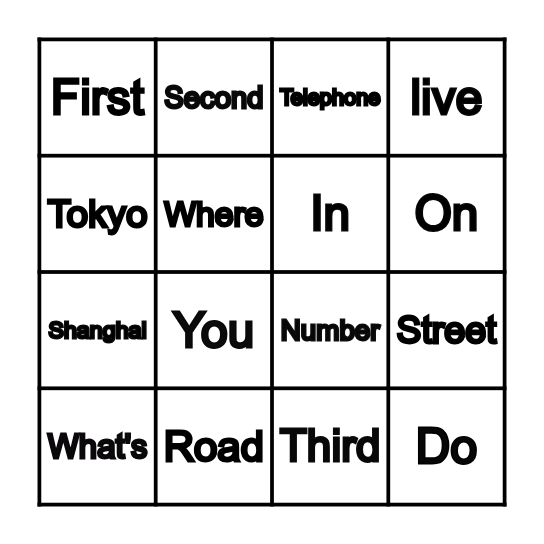 Where do you live? Bingo Card