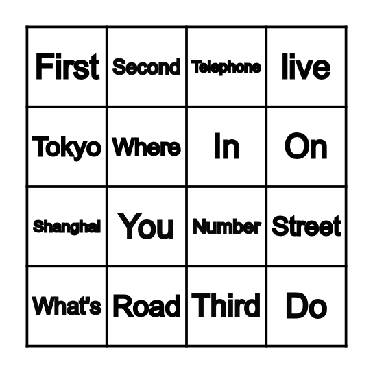 Where Do You Live Bingo Card