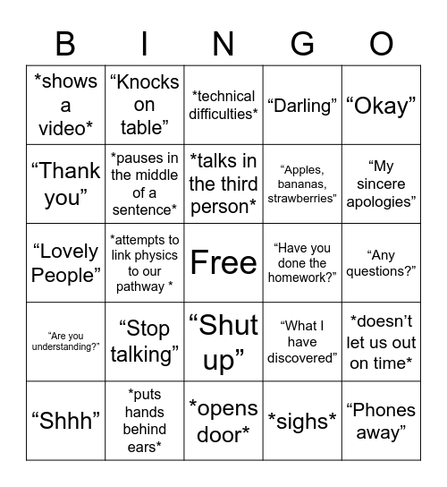 Physics Bingo Card