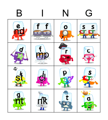 Alphablocks Phase 2 Bingo Card