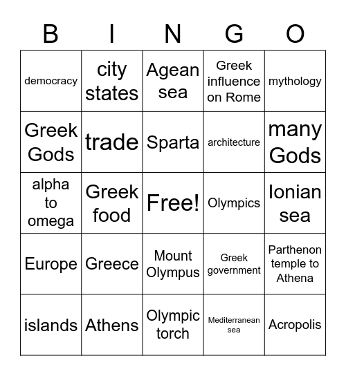 Greece and Greek history Bingo Card