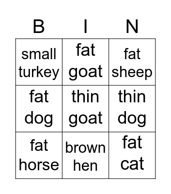 Animals BINGO Card
