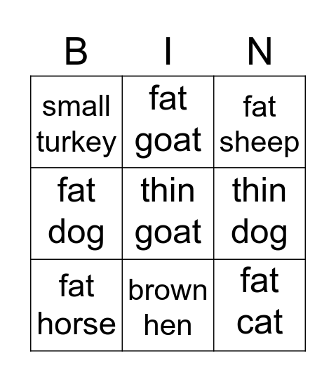 Animals BINGO Card