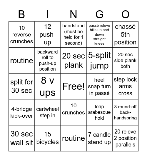 Bingo-Gym-level-2 Bingo Card