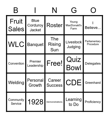 JACKSON COUNTY FFA Bingo Card