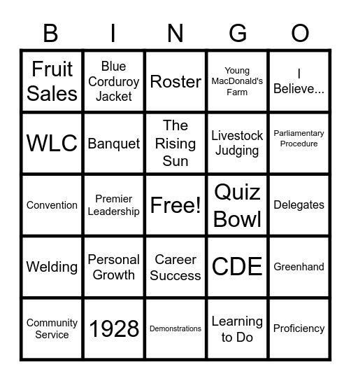 JACKSON COUNTY FFA Bingo Card