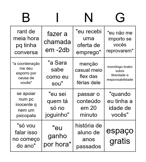 aula do charles Bingo Card