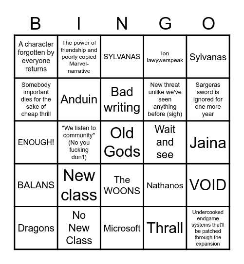 WoW expansion bingo Card