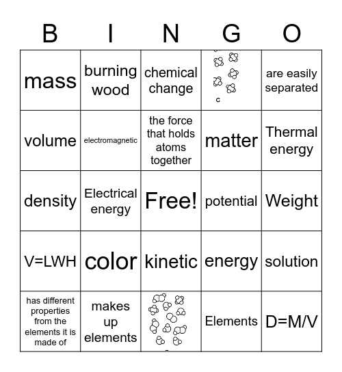 Intro to Matter Bingo Card
