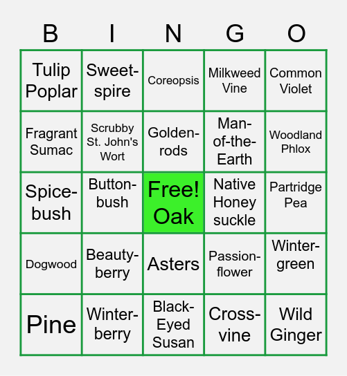 VA Native Plants Bingo Card