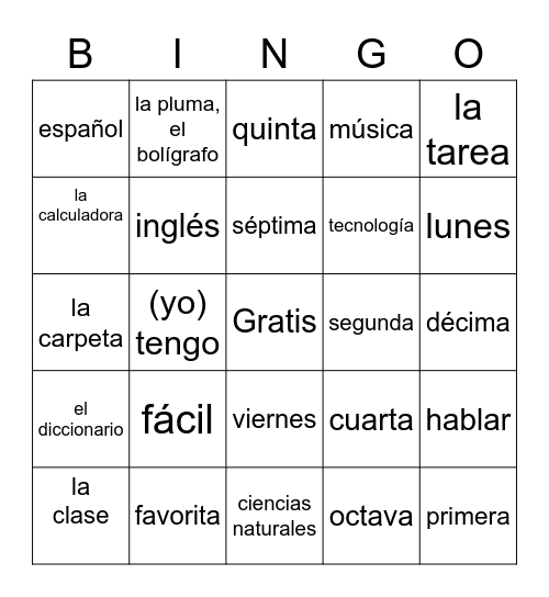 Unidad 3 Bingo Card