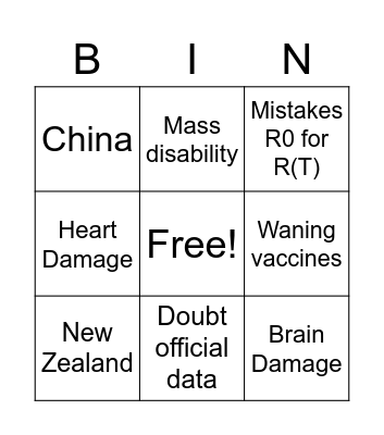 Zero Covid Bingo Card