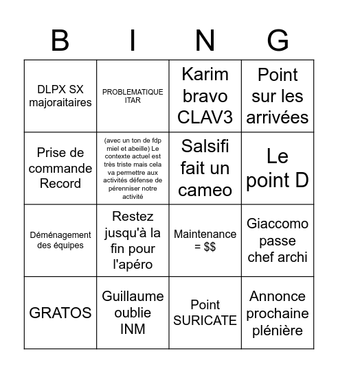 La plénière NCO - Jambon 1kg à gagner Bingo Card