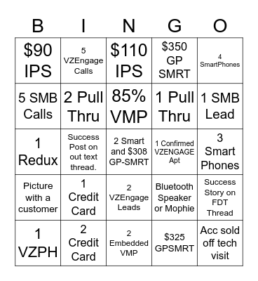 Josh's Sales Bingo Card