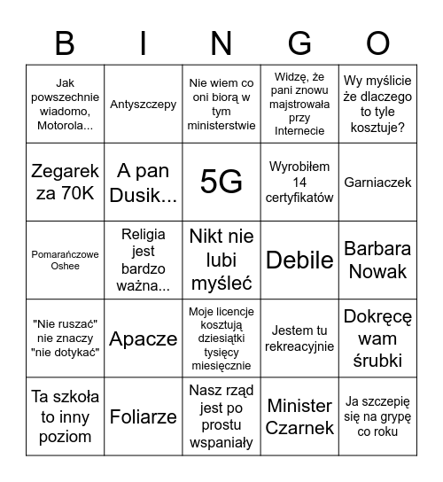Bingo: Kuczmier Edition Bingo Card